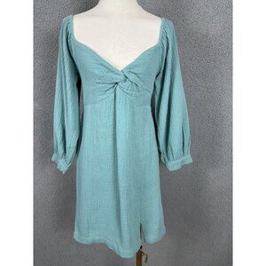 Roxy Juniors' Women's V-Neck Peasant Sleeves Mini Dress Mineral Blue Medium NWTs